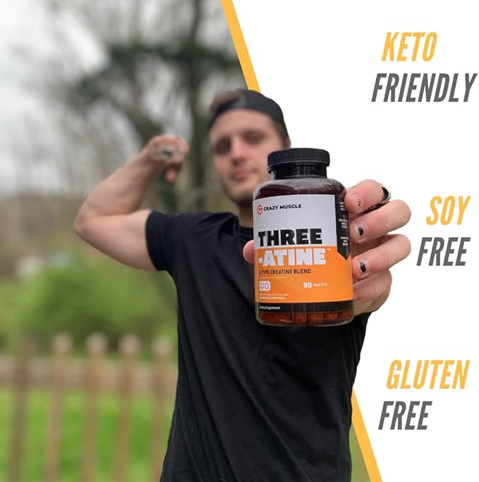 Creatine Capsules - 5g Premium 3X ThreeAtine Pre Workout Bulk Muscle Mass Gainer - High Absorption Easy-to-Take Creatine Monohydrate Pills Alternative Optimum Performance for Men Women - 180 Capsules