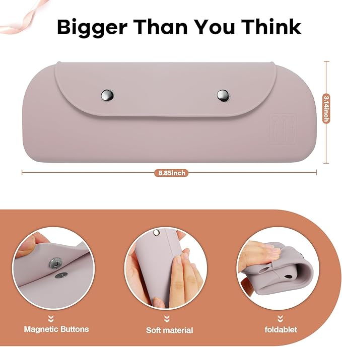 Travel Makeup Brush Holder,Silicone Makeup Brush Holder ,Portable Cosmetic Organiser with Two Upgraded Anti-fall Off Magnetic Clips , foldable, large capacity -Khaki