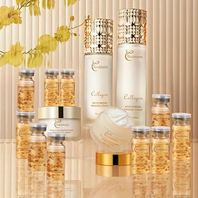 Korean Collagen Skincare Set for Women - Snail Mucin Infused - Deep Moisturizing & Firming Skin - Included Face Toner, Ampoule Serum, Lotion, Eye Cream, Idea Gift For Mother,Girlfriend
