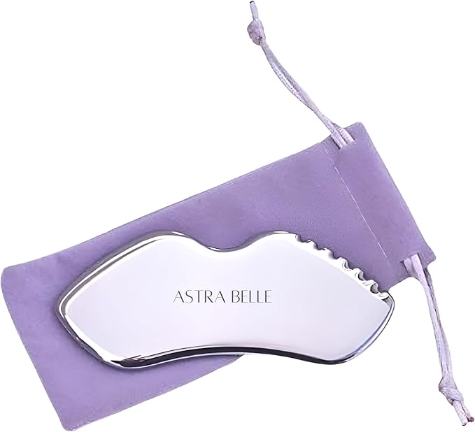 ASTRA BELLE Stainless Steel Gua Sha for Facial Skin Care Scraping Massage Tool with Comb Teeth | Facial Massage, Used for Face, Neck, and Around Lips with Travel Pouch or Case