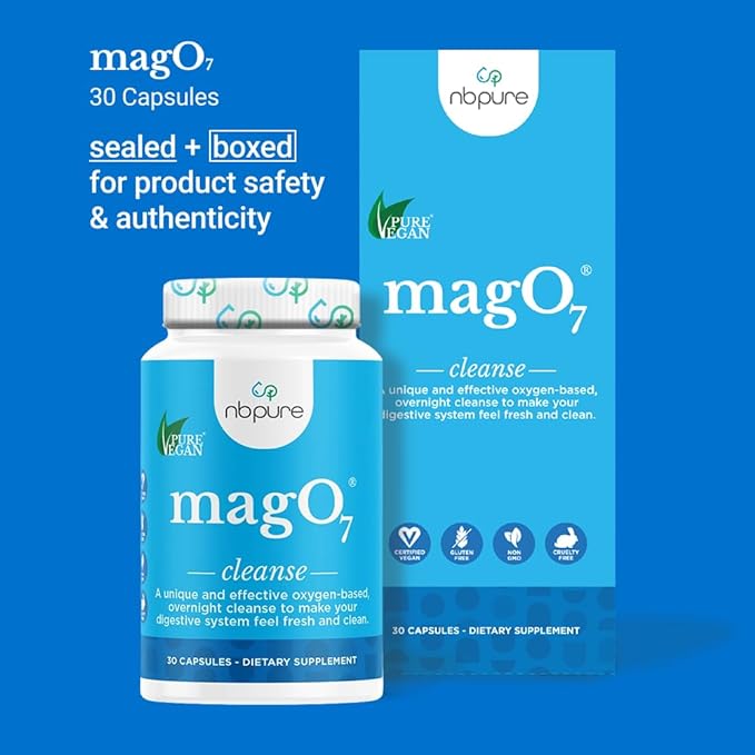nbpure MagO7 - Natural Colon Cleanse & Detox - Occasional Constipation Relief, Stool Softening, & Bloating Support for Men & Women - Ozonated Magnesium Oxide, 30 Capsules