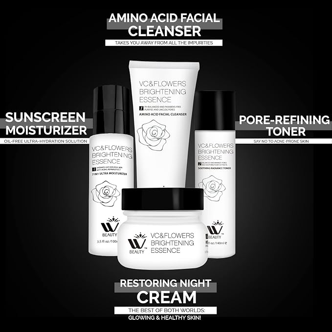 WBM Skincare Beauty Kit -Facial Cleanser & Facial Moisturizer for Sensitive Skin, Witch Hazel Facial Toner with Aloe Vera Formula, Anti-Aging Night Cream for Daily Cleansing & Refreshing Skin