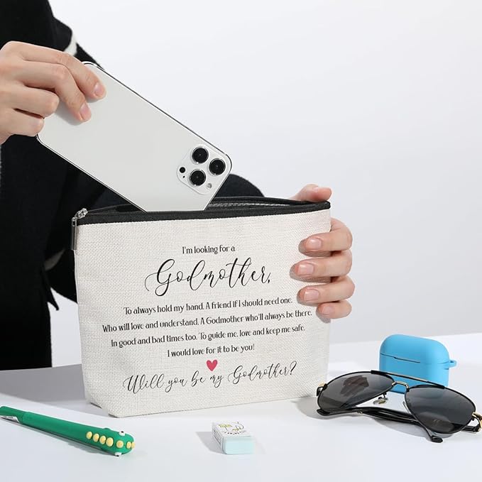 Godmother Proposal Gifts Will You be My Godmother to be Gift Godmother Makeup Bag Mothers Day Gifts from Godchild New Godmother Announcement Gift Cosmetic Bag for Best Friends Sister Bestie BFF