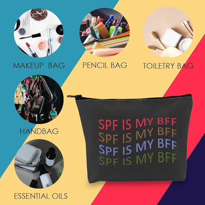 Dermatologist Cosmetic Bag Dermatology Student Graduation Gift SPF Is My BFF Makeup Zipper Pouch for Skin Doctor Dermatology Nurse (SPF Black Bag)