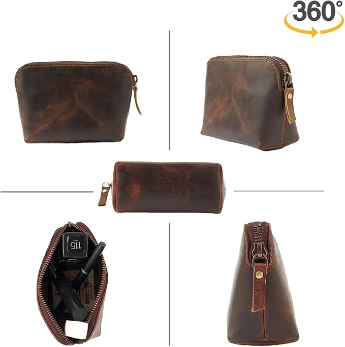 The Antiq Leather Cosmetic Bags Make Up Bags for Women - Handmade Makeup Case Small Makeup Bags Jewelry Coin Pouch, Toiletry Bag for Men, Travel Cosmetic Pouch For Purse