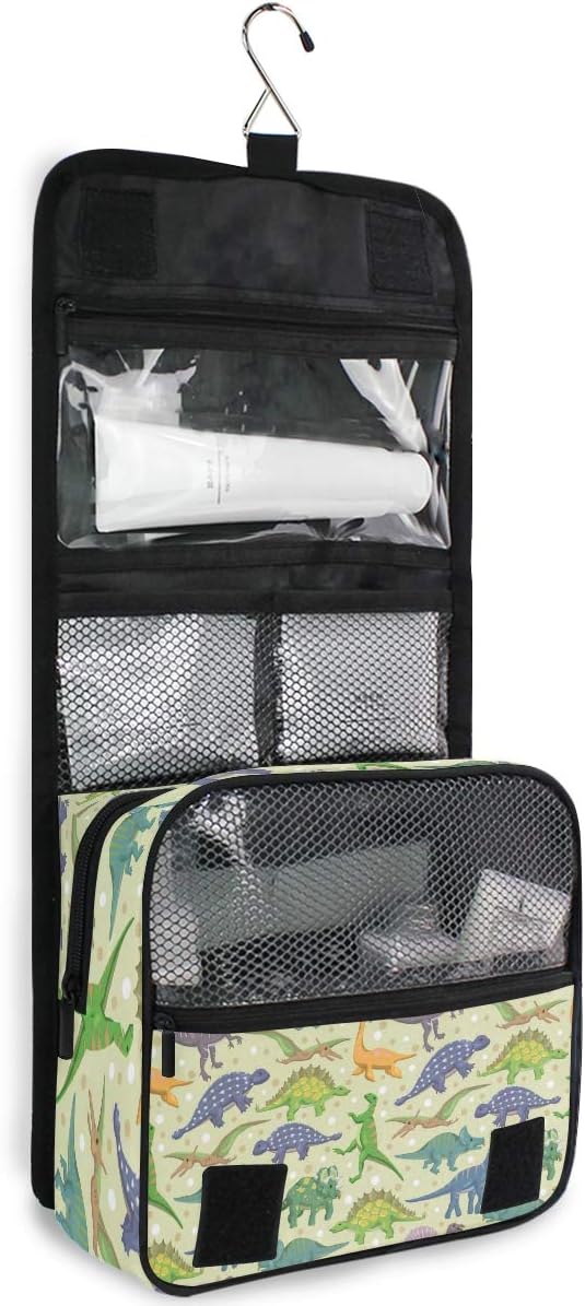 senya Hanging Travel Toiletry Bag Kit Boys Makeup Case Cosmetics Organizer for Men Women (Cute Dinosaur)