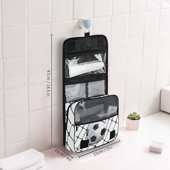senya Hanging Travel Toiletry Bag Kit Boys Makeup Case Cosmetics Organizer for Men Women (Football)