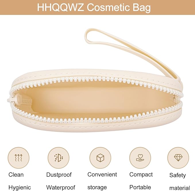 Portable Silicone Makeup Bag for Women, Small Travel Waterproof Toiletry Cosmetic Bag, Zipper Closure Organizer Makeup Case with Handle (Milky White)