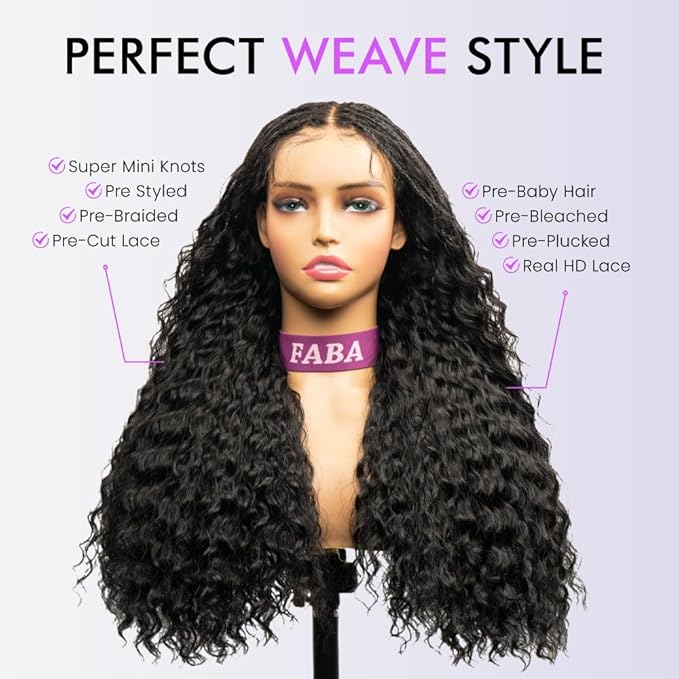 Braided Wigs for Black Women 200% Density Glueless Wigs Human Hair Pre Plucked Pre Cut 9x6 Lace Front Wig Deep Wave Human Hair(Black Curly)18inch