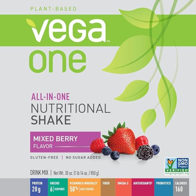 Vega One All-In-One Nutritional Shake Berry (20 Servings) - Plant Based Vegan Protein Powder, Non Dairy, Gluten Free, Non GMO, 30 Ounce (Pack of 1)