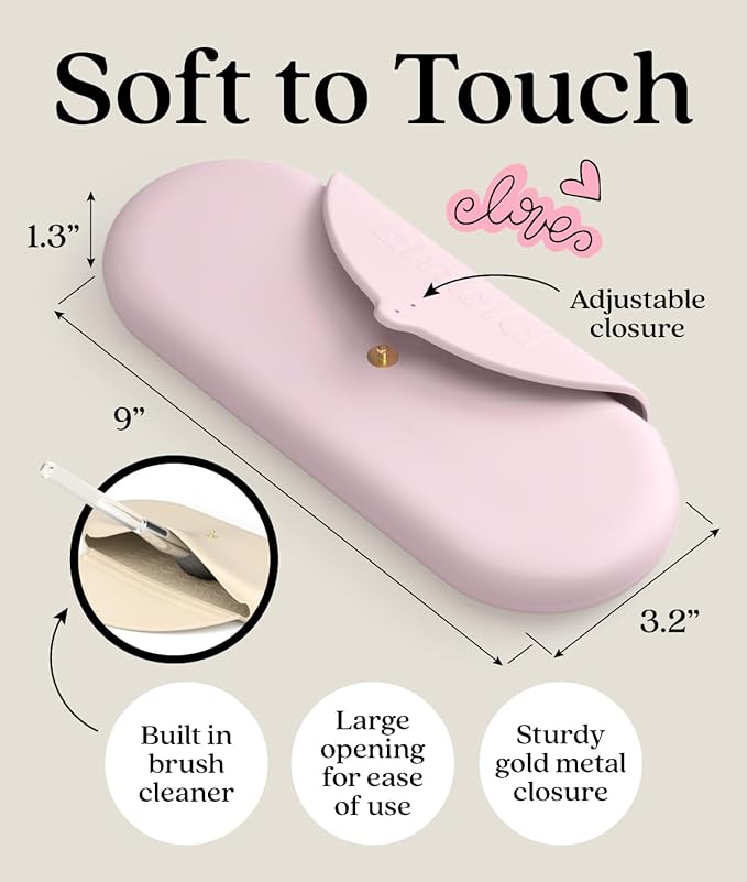 Embla Makeup Brush Holder Travel Cosmetic Case Pouch, Soft Silicone Cosmetic Bag Make Up Brushes Holder with Secure Snap Closure, Travel Makeup Brush Case, Rosette