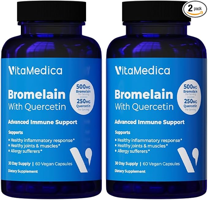VitaMedica Bromelain & Quercetin Supplement - 500mg Bromelain 250mg Quercetin - 2400 GDU for Immunity, Joint Support, Inflammation and Muscle Recovery - 60 Vegan Capsules - 30 Servings (2 Pack)