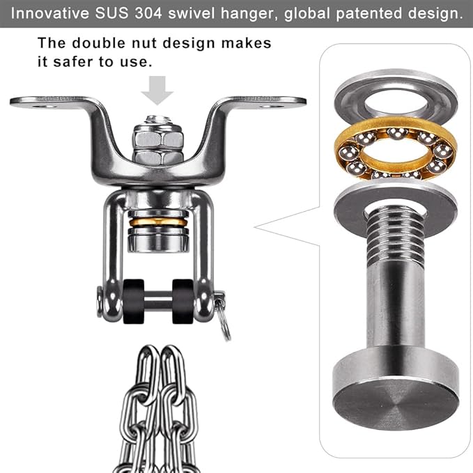 SELEWARE Heavy Duty Punching Bag Hanger with Bearing, Stainless Steel 360° Rotation Wood Beam Holder with Chains for Hanging Indoor Outdoor Boxing Punching Bag