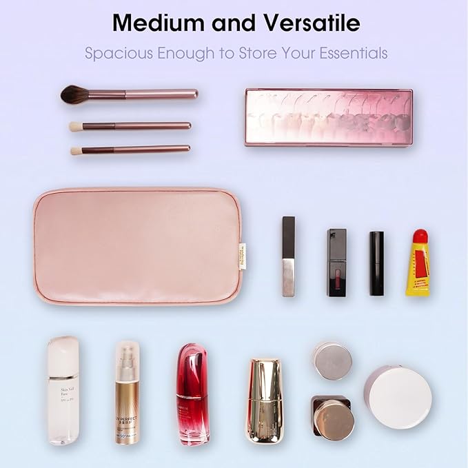 Wandering Nature Makeup Bag for Purse Cosmetic Bags for Women Make Up Organizer Travel Pouch Pencil Case with Slip-in Pockets Vegan Leather,Patent Pending