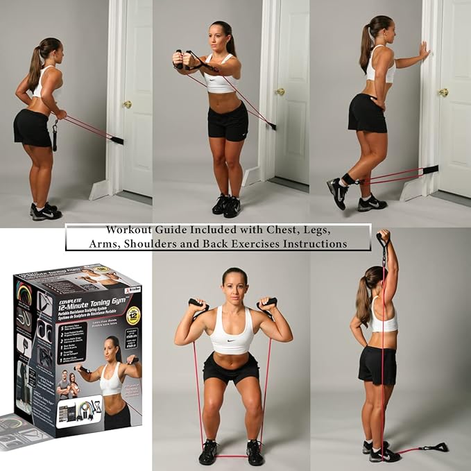 Home Spirit, 12 Minute Toning Gym Resistance Band, 150lbs Strength