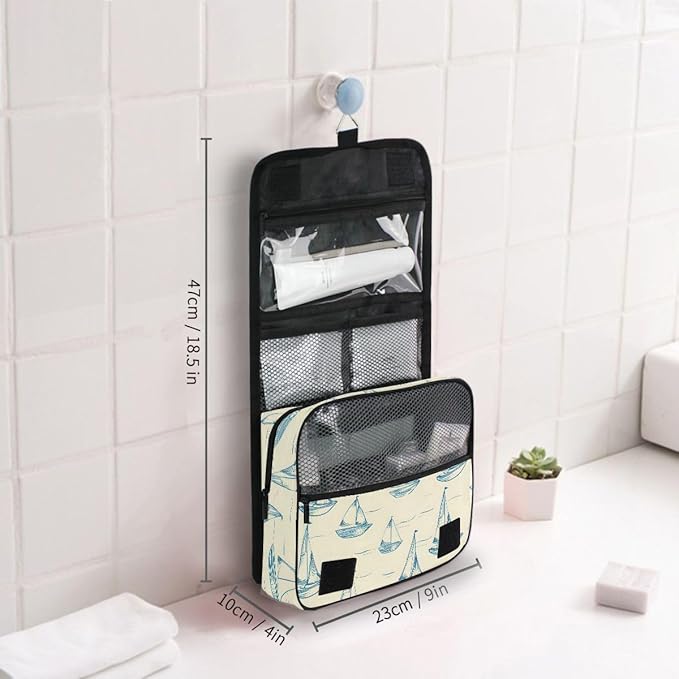 senya Hanging Travel Toiletry Bag Kit Boys Makeup Case Cosmetics Organizer for Men Women (Smallest Sailboat Lines)