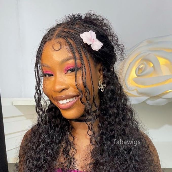 Braided Wigs for Black Women 200% Density Glueless Wigs Human Hair Pre Plucked Pre Cut 9x6 Lace Front Wig Deep Wave Human Hair(Black Curly)18inch