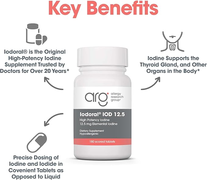 Optimox Iodoral 12.5 mg – Iodine Supplements for Thyroid Support, Potassium Iodide Tablets, Lugol Solution, Daily Vitamins and Minerals, High Potency Iodine Tablets – 180 Tablets 1-Pack