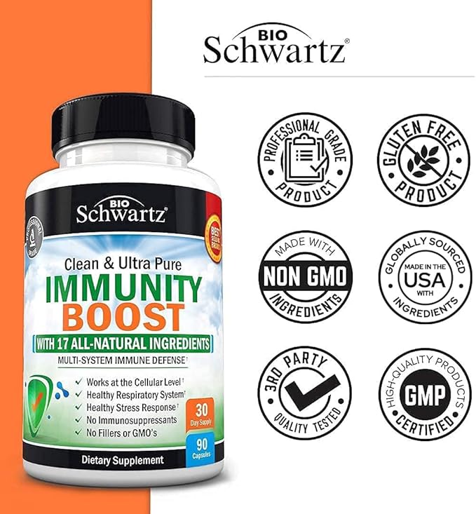 BioSchwartz Immune Support Supplement with Vitamin C 1000mg Zinc Elderberry Extract Ginger Bee Propolis Beta Carotenes, Immunity Boost for Adults, Immune Defense Antioxidant Vitamins, 90 Capsules