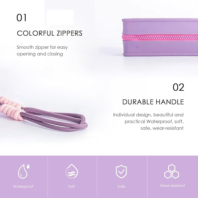 Travistar Silicone Travel Makeup Bag - Large Capacity Make Up Pouch Travel Makeup Organizer Bag Waterproof Toiletry Bag Portable Cosmetic Bag Small Womens Brush Holder Bag with Zipper Closure Purple