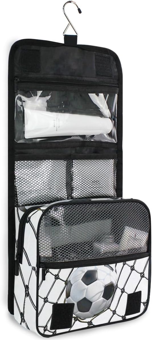 senya Hanging Travel Toiletry Bag Kit Boys Makeup Case Cosmetics Organizer for Men Women (Football)