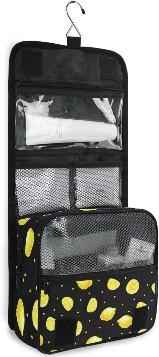 senya Hanging Travel Toiletry Bag Kit Boys Makeup Case Cosmetics Organizer for Men Women (Yellow Lemons)
