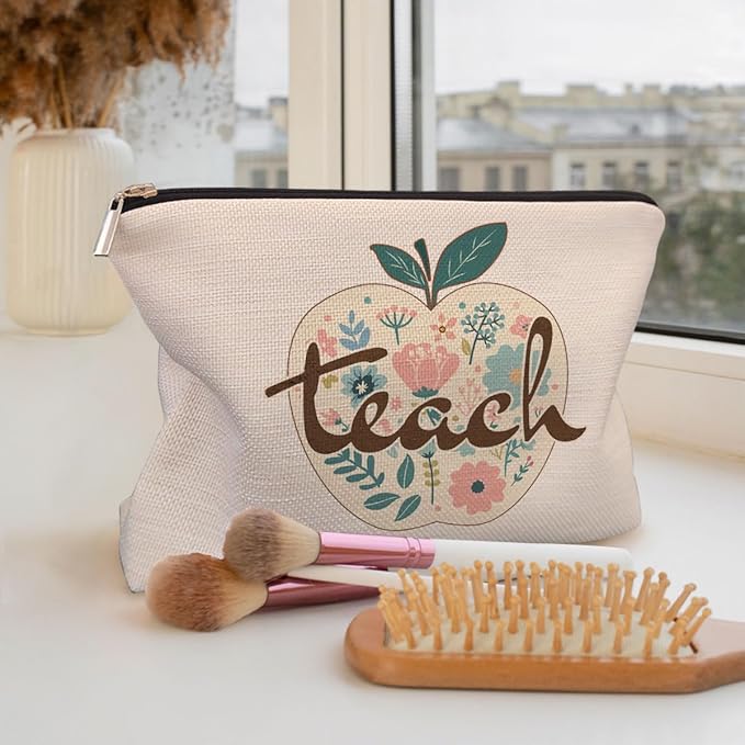 Teacher Makeup Bag - Cosmetic Bag for Women, Best Teacher Gifts for Christmas & Appreciation, Zipper Pouch