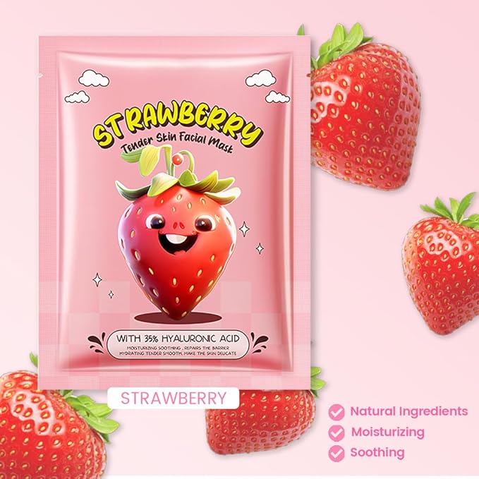 8 Pack Strawberry Face Mask,Pink Face Masks Spa Day kit Supplies for Teens Girls Women,Sheet Facial Mask Skincare for Kids Gifts Set,Hydrate Nourish Soothe for All Skin Types,Spa Party Favors