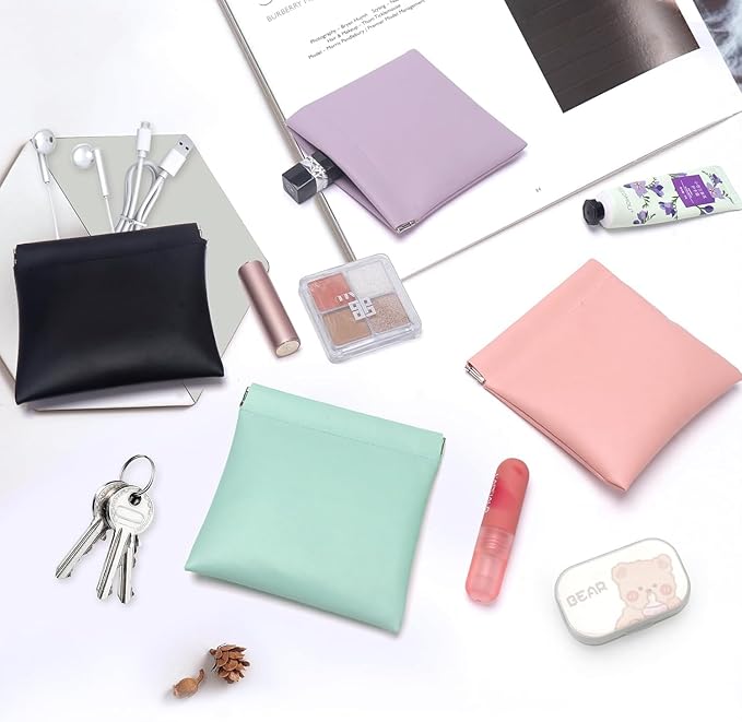 4 PCS Mini Portable Cosmetic Bags for Women, Small Makeup Bag for Purse, Coin Purse Lipstick Cosmetic Accessories Organizer, Mini Travel Kit Storage Pouch(A)