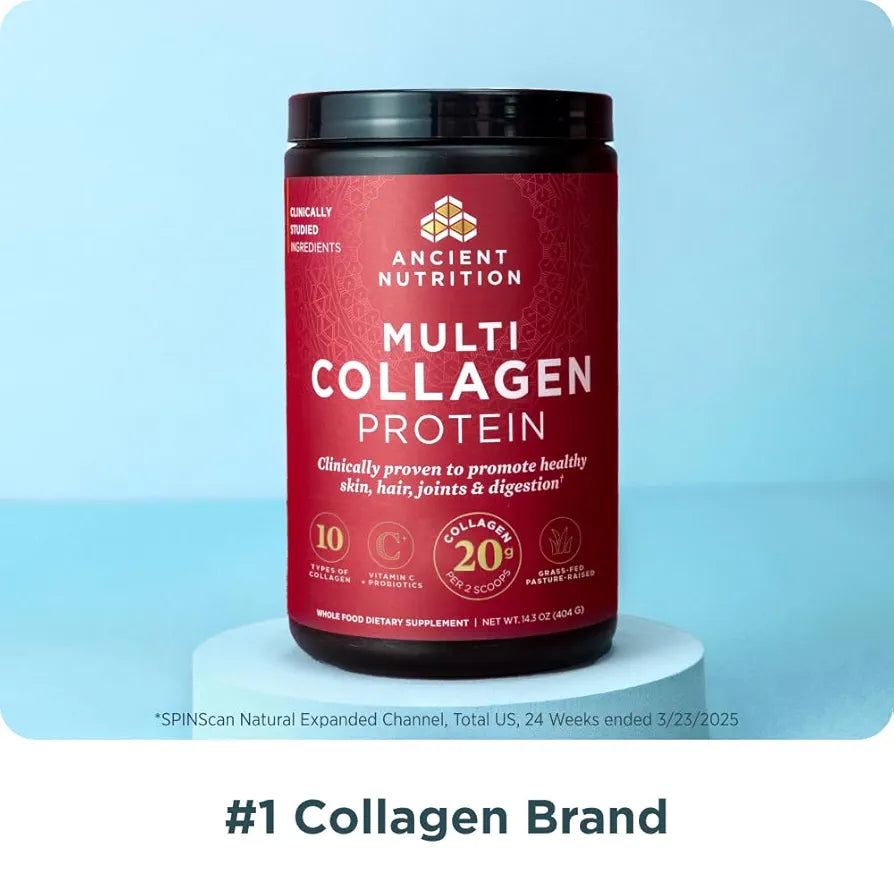 Ancient Nutrition Hydrolyzed Collagen Peptides Powder, Unflavored Multi Collagen Powder Packets for Women and Men with Vitamin C, 24 Servings, Supports Skin and Nails, Gut Health