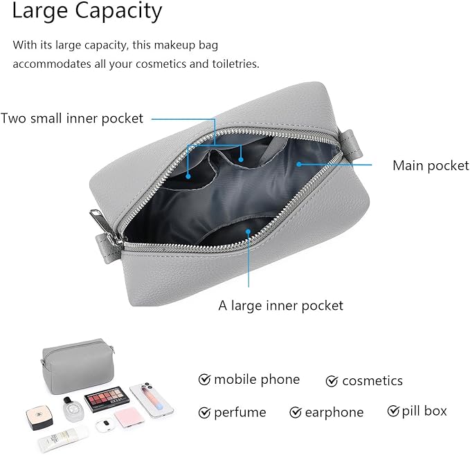 PU leather Organizer Bag Lightweight Cosmetic Bag with Ring Clasp Perfect Travel Makeup Bag for Women (Shark Gray/PU)