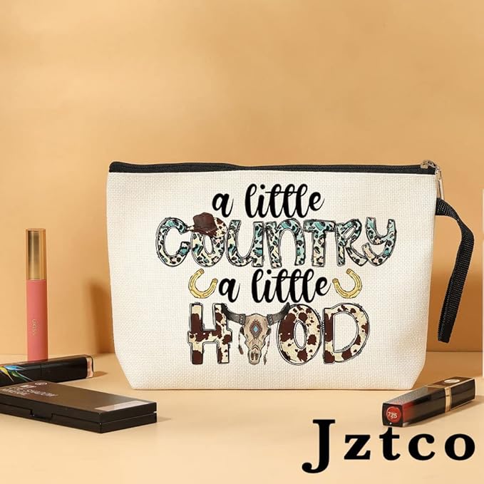 Jztco Country Music Country Girl Gifts Makeup Bag Cowgirl Gift for Women Girls Handbag Friendship Christmas Birthday Gifts for Women Her Daughter Girls - A Little Country A Little Hood
