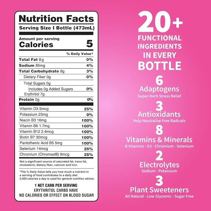 DRNX 12 Pack Adaptogenic Waters Complete Hydration Enhanced Beverage - Zero Sugar - 5 Calories - Super Herbs, B & D Vitamins, Antioxidants, Keto Friendly, All Natural (Kiwi Strawberry)