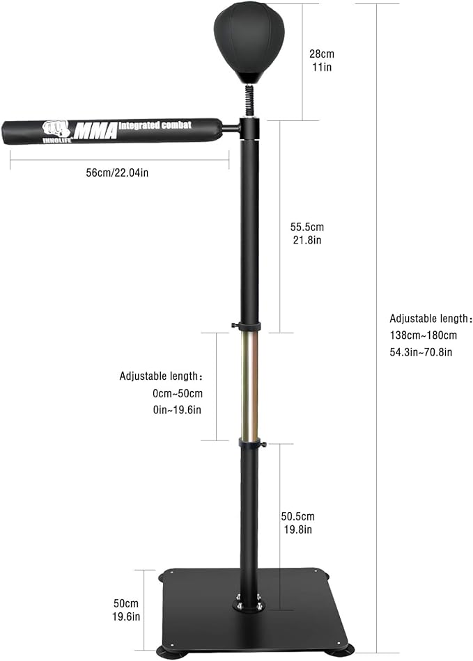 INNOLIFE Boxing Bar Heavy Duty Punching Speed Reflex Skills Training Free Standing Adjustable Height