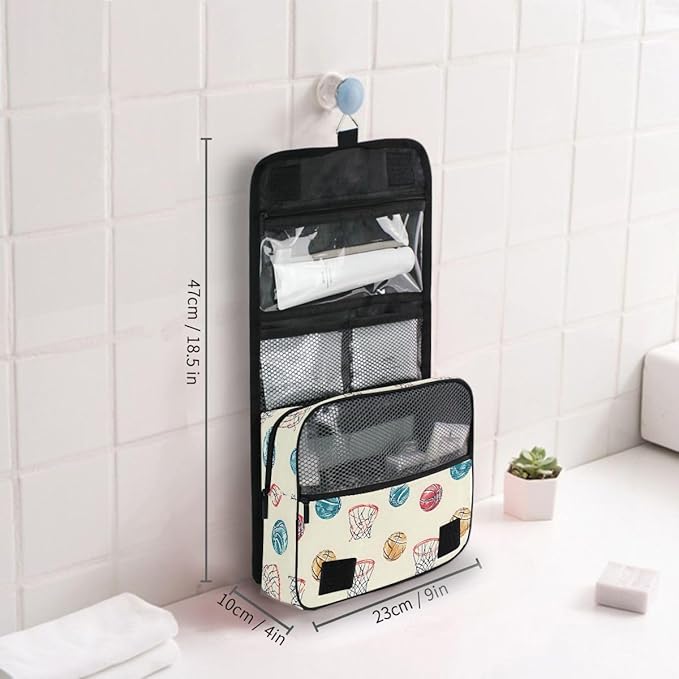 senya Hanging Travel Toiletry Bag Kit Boys Makeup Case Cosmetics Organizer for Men Women (Basketball Balls And Hoop)