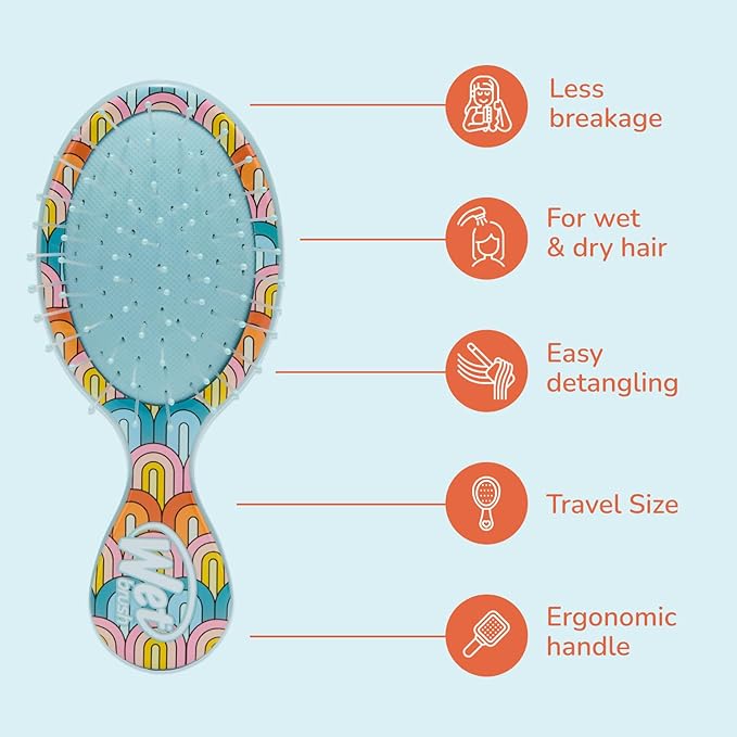 Wet Brush Mini Detangler Hair Brush, Rainbow (Sun Days), Detangling Travel Hairbrush, Ultra-Soft IntelliFlex Bristles Glide Through Tangles with Ease, Pain-Free, All Hair Types, Limited Edition