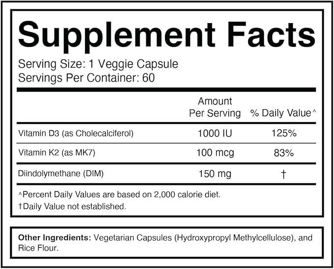 Divine Health's Hormone Zone |150mg of DIM | 100mcg of Vitamin K2 | 1000IU of Vitamin D3 | 60 Day Supply | 60 Capsules |