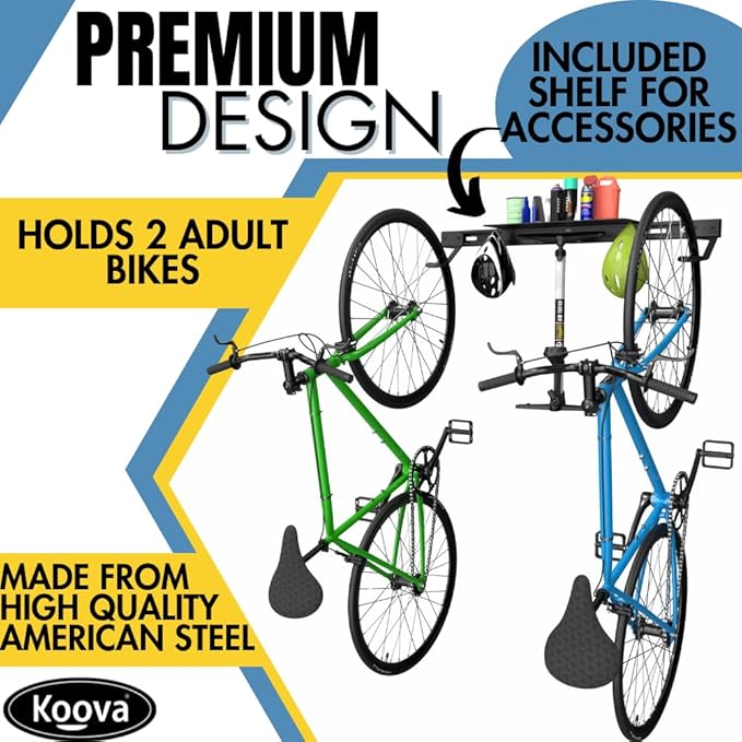Koova Wall Mount Bike Rack | Steel Bike Mount | Adjustable Hangers | Easy Mount | USA Made