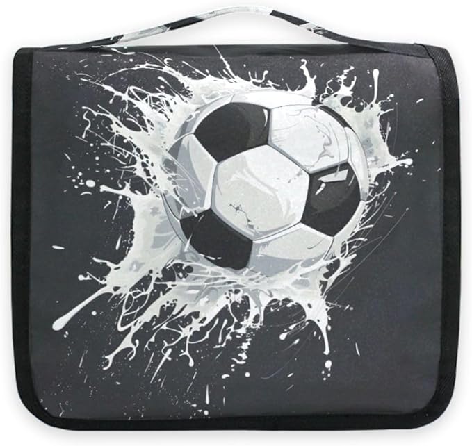 senya Hanging Travel Toiletry Bag Kit Boys Makeup Case Cosmetics Organizer for Men Women (Soccer Ball)