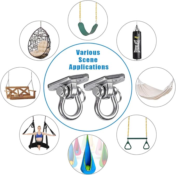 Hammock Chair Hanging Kit Swing Ceiling Mount, Heavy Duty Swing Hanger Hook, Indoor Outdoor Playground Hanging Chair, Tree, Gym, Rope, Swing Set Bracket, Punching Bag Hardware, 1000 LB