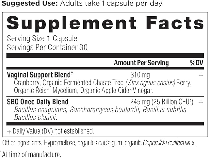 Ancient Nutrition Probiotic for Women, Once Daily Women's Probiotics for Vaginal Health, 30ct, Healthy Yeast Balance for Feminine Care, Made with Cranberry and Apple Cider Vinegar, 25 Billion CFUs*