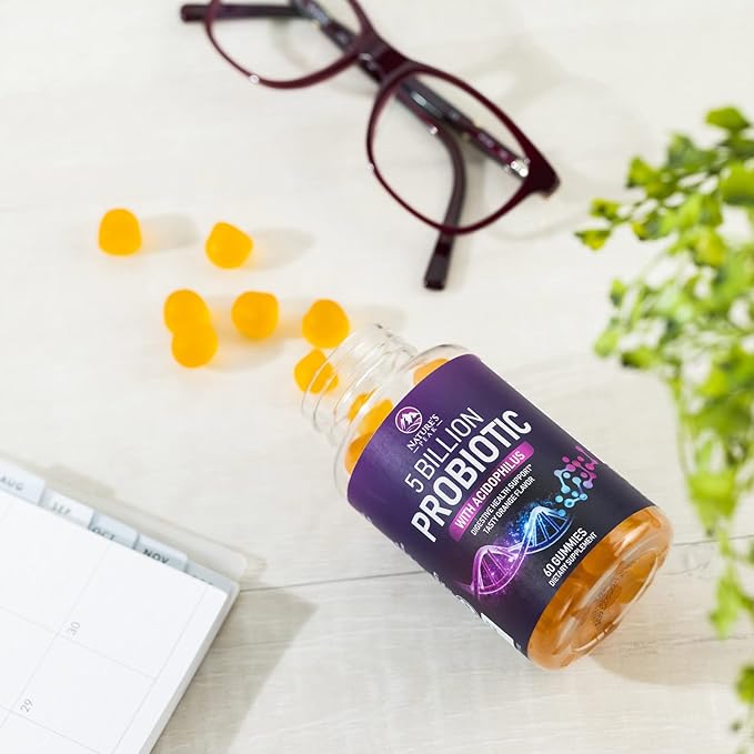 Probiotic Gummies for Women, Men & Teens - 5 Billion CFUs, 6 Probiotic Strains, Orange Flavor - Daily Probiotic Gummy Supplements for Natural Digestive Health, “Good” Gut & Immune Support - 60 Count
