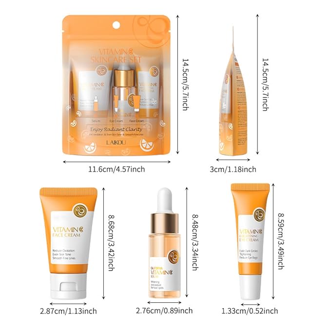 Skincare Set Gifts for Teenagers Girls, Vitamin C Skin Care Set Travel Size Skin Care Set Hydrating Skin Reduce Wrinkles Includes Face Serum,Eye Cream,Face Cream Smoothing Fine Lines(3PCS)