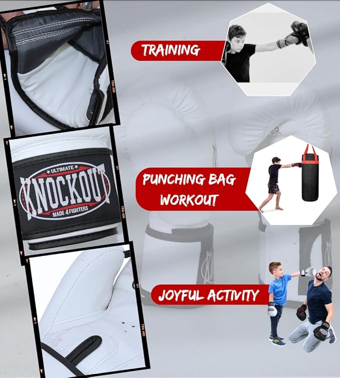Knockout Gel Boxing Gloves for Men Women - Pro Training Sparring, Maya Hide Leather Muay Thai MMA Kickboxing, Adults-Kids Heavy Bag Workout Gloves for Boxing -Ultra-Wide Wrist Support 10 oz - 16 oz