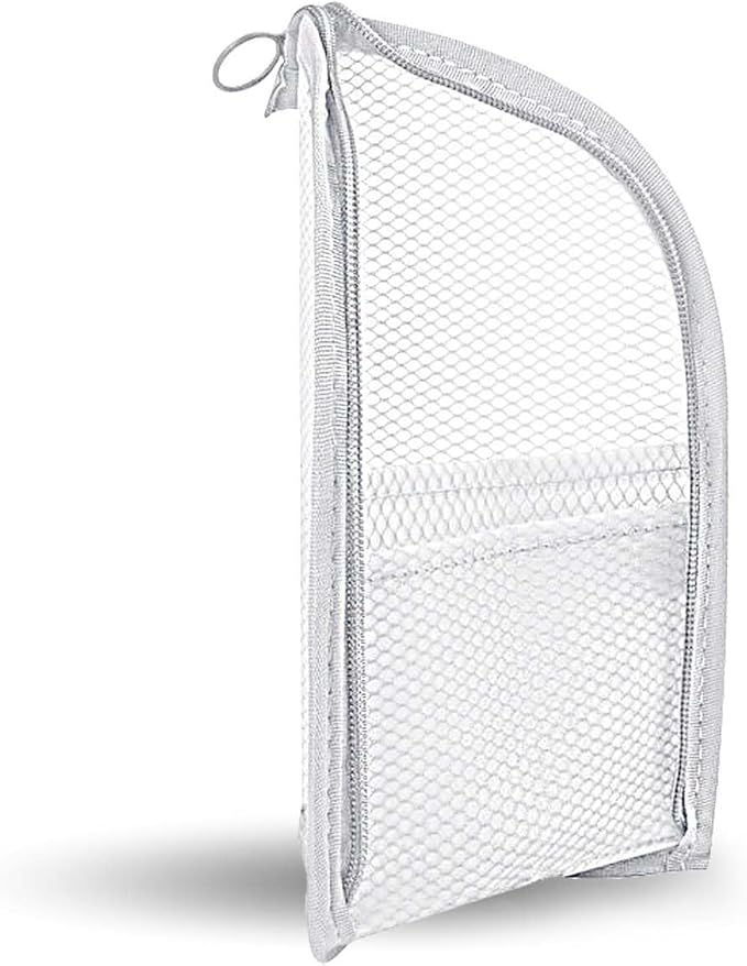 GRINKO Makeup Brush Holder, Travel Makeup Brush Case Waterproof Toiletry Bag Stand-up Makeup Organizer Mesh Cosmetic Bags with Zipper White