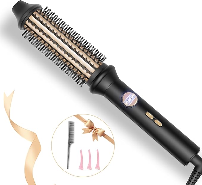 Thermal Brush, Avvnee 1.26 Inch Curling Iron for Long Dry Hair, Heated Round Brush Straightener with 10 Temp Settings, 30s Fast Heat for Curling & Volumizing, Anti-Scald Nylon Bristles