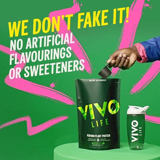 Vivo life Perform Plant Protein Powder - Raw Cacao, Vegan, 7 Servings - 266g / 9.38oz, BCAA Pea & Hemp Blend