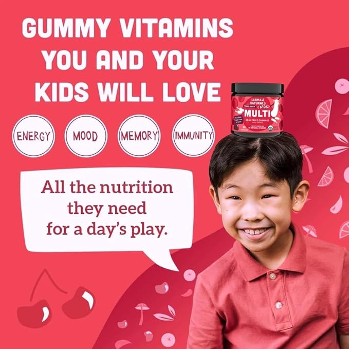 Llama Naturals Real Fruit Gummy Vitamins for Kids, No Added Sugar Cane or Sweeteners, Whole Food Multivitamin, Vegan Toddler Gummies, Plant Based, Organic, Chewable 90 ct (30-60 Days) Cherry