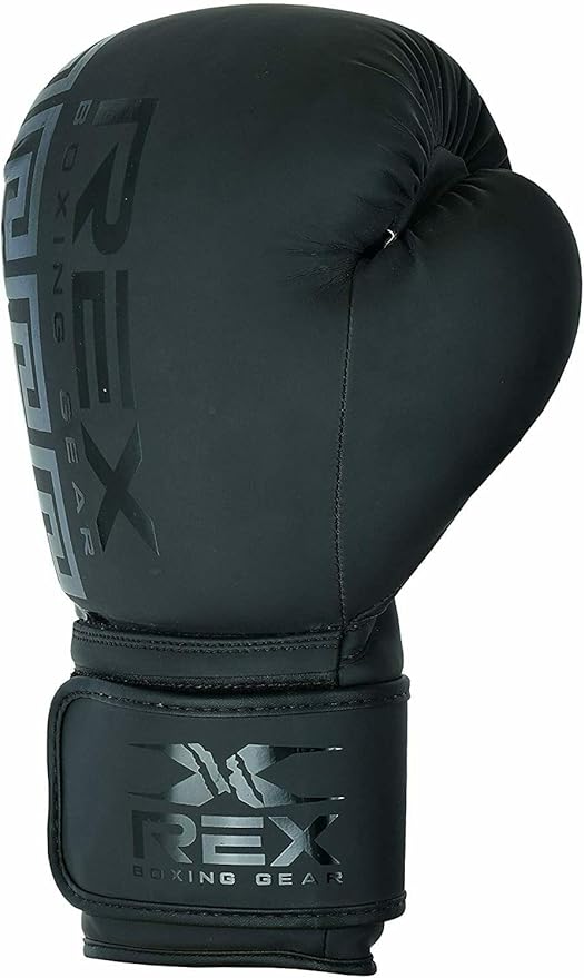 REX Boxing Gloves Training Boxing Punching Gloves for Kids & Adult PU Leather | Matte Black Glove for Sparring Kickboxing, Fighting