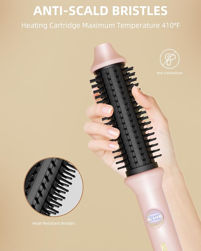 Thermal Brush, 1.26 Inch Heated Round Brush Hair Curling Iron with 10 Temp Settings, 30s Fast Heat for Curling & Volumizing, Anti-Frizz Hair Styler for Long Hair, Pink